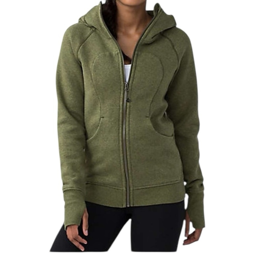 LULULEMON Size 8 Army Green Scuba Zip Up Hoodie Sweatshirt Jacket